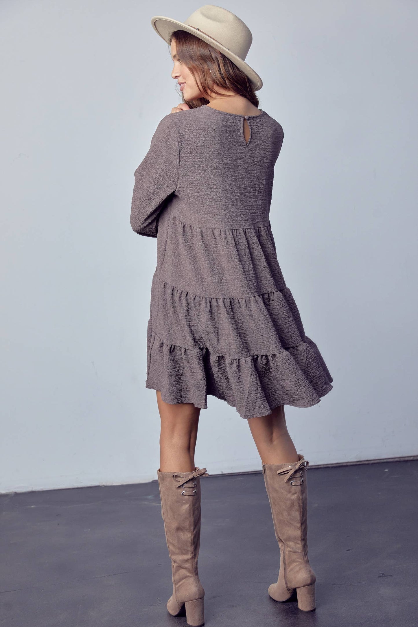 CHARCOAL RUFFLED  DRESS