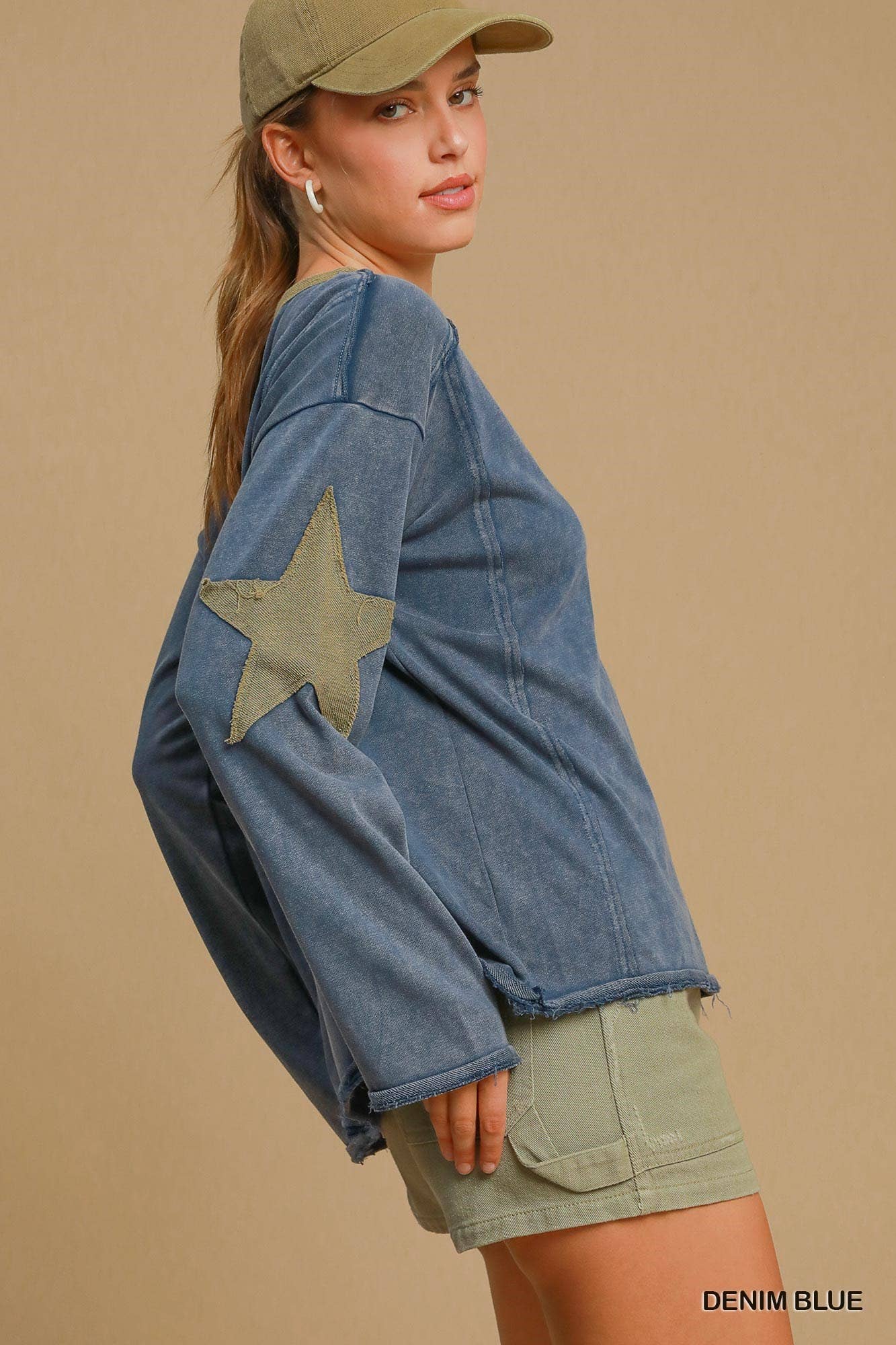 Mineral Washed French Terry Top in Denim Blue