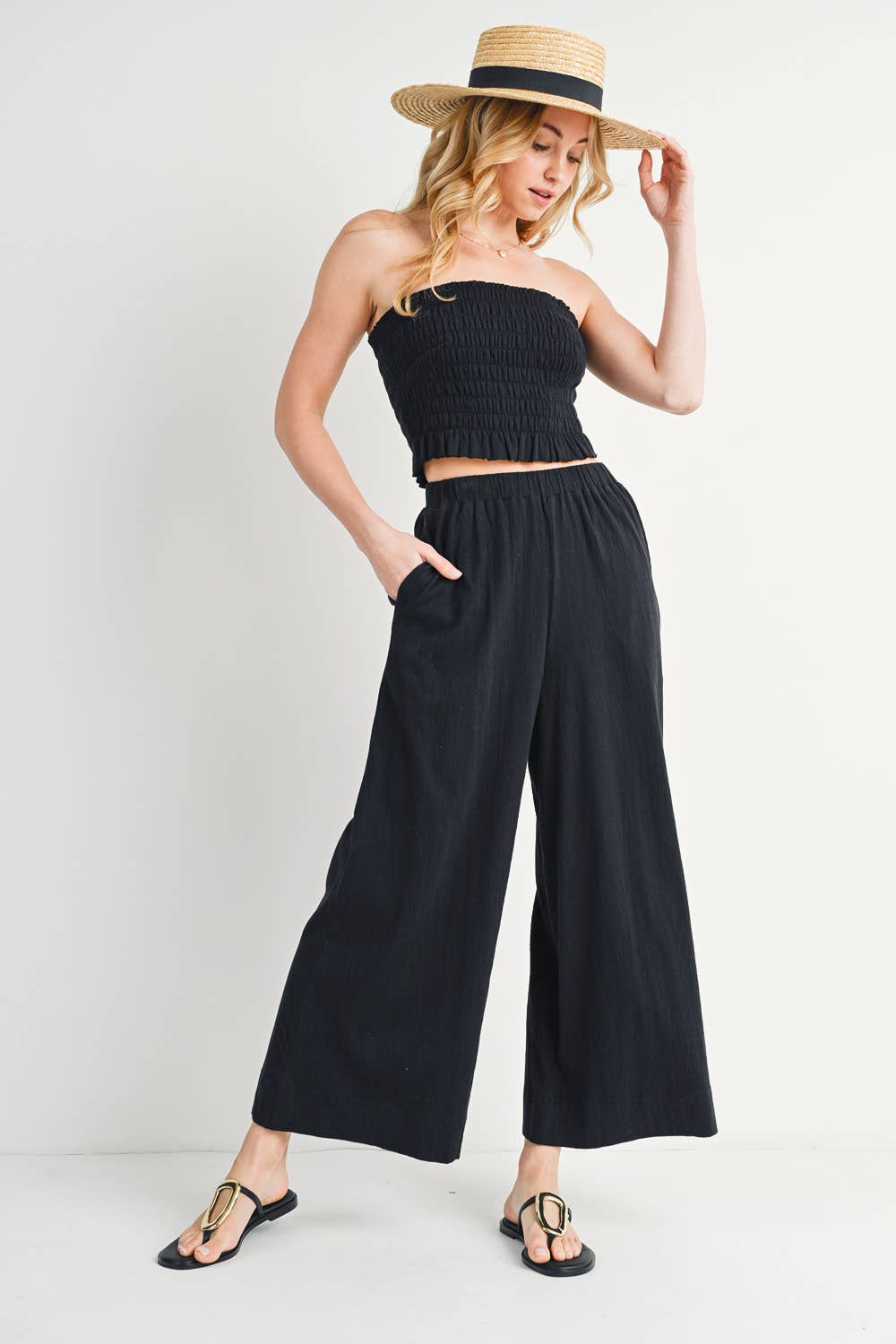 Smoked Tube Top & Linen Wide Leg Pant Set