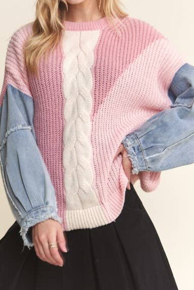 Frayed Denim Colourblock Sweater