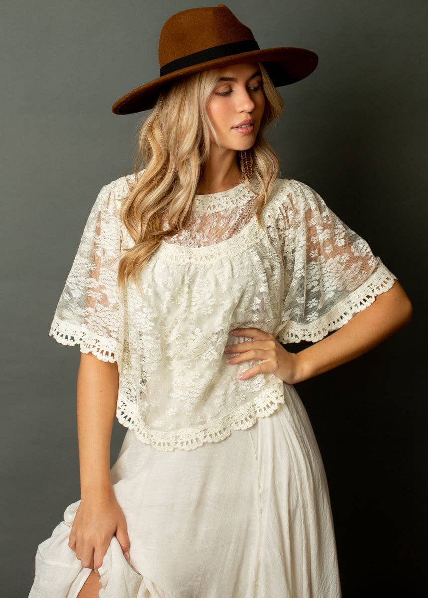 Lace Crop Length Top in Cream