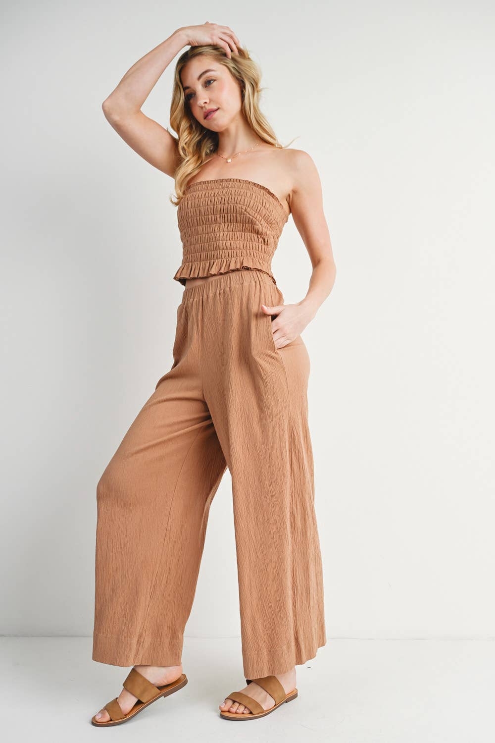 Smoked Tube Top & Linen Wide Leg Pant Set