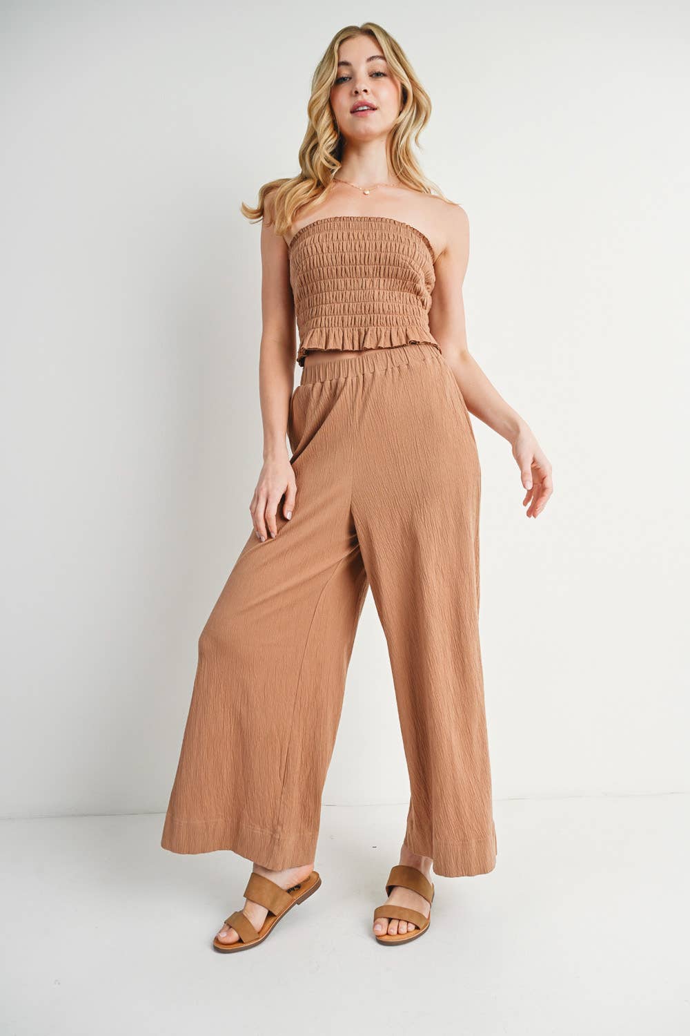 Smoked Tube Top & Linen Wide Leg Pant Set