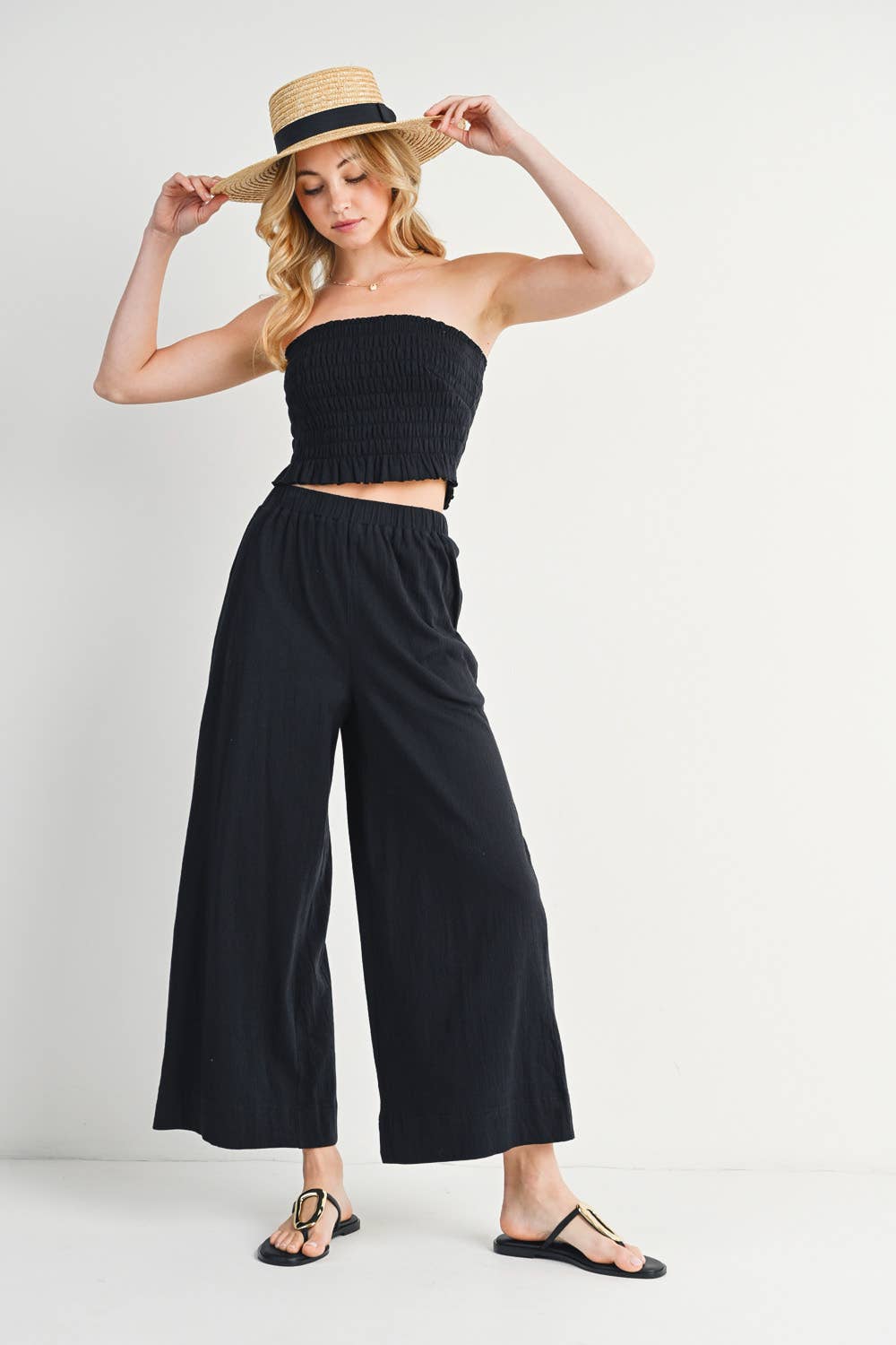 Smoked Tube Top & Linen Wide Leg Pant Set