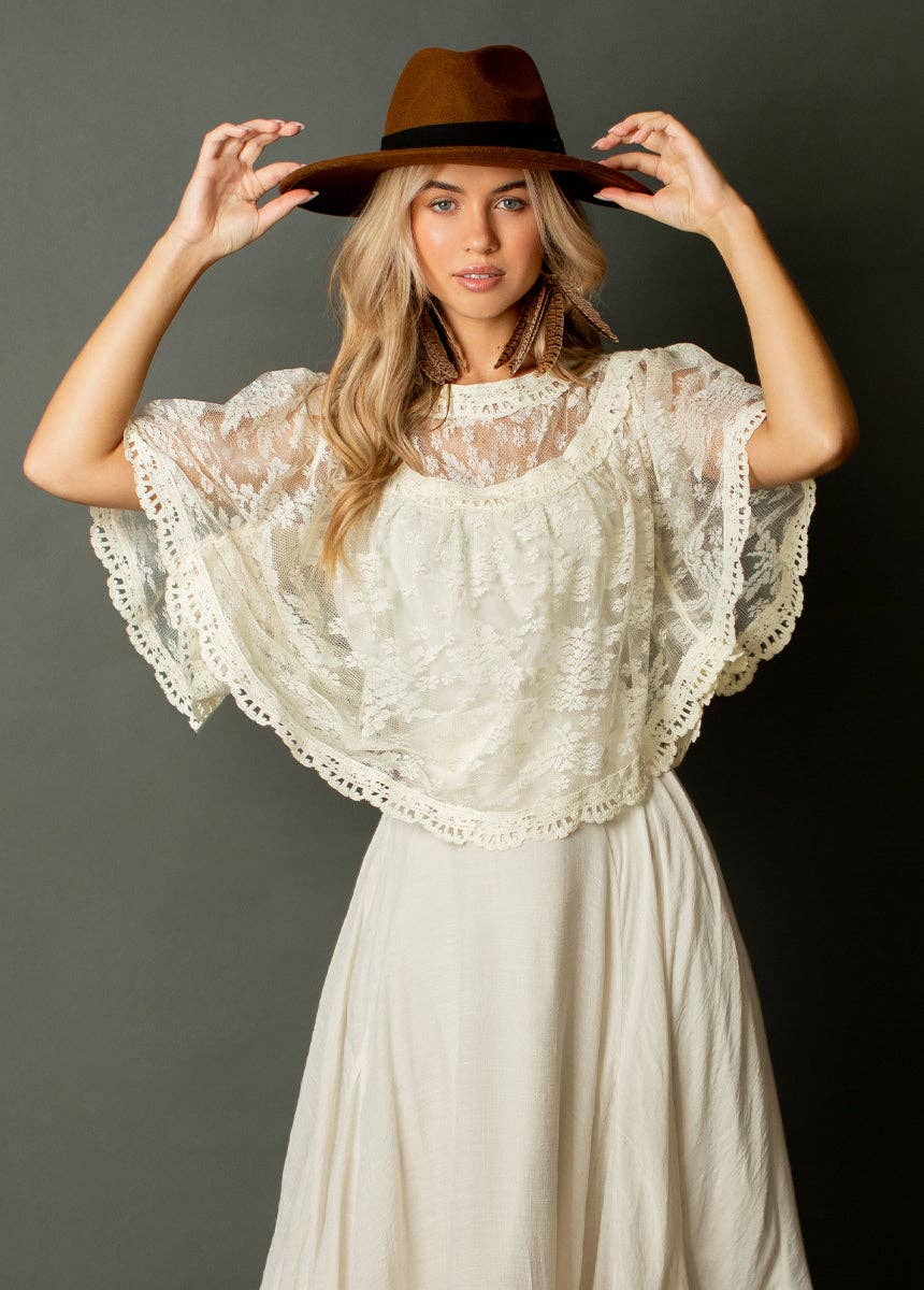 Lace Crop Length Top in Cream