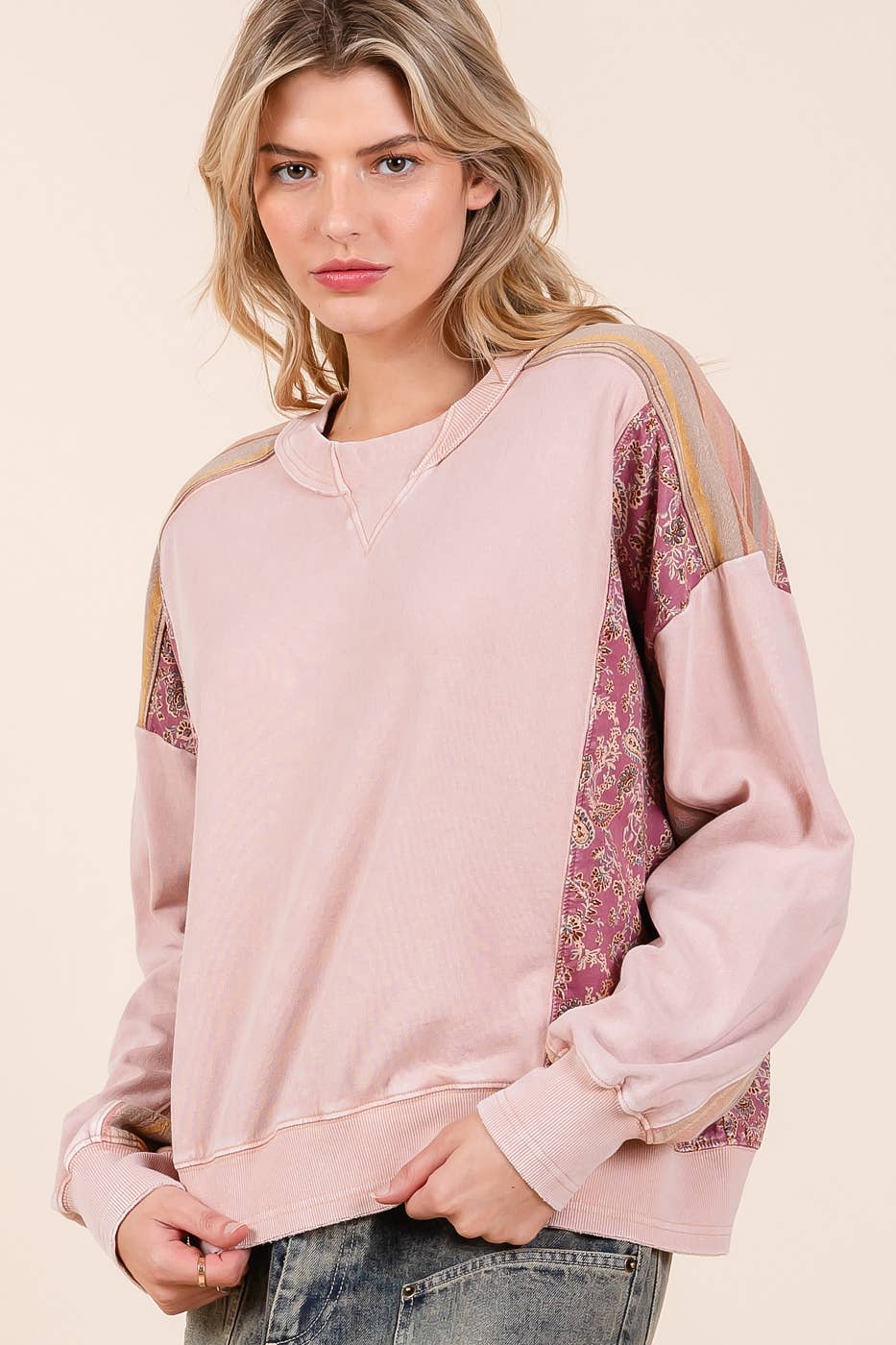 Paisley Strip Mineral  Washed Oversized Sweater