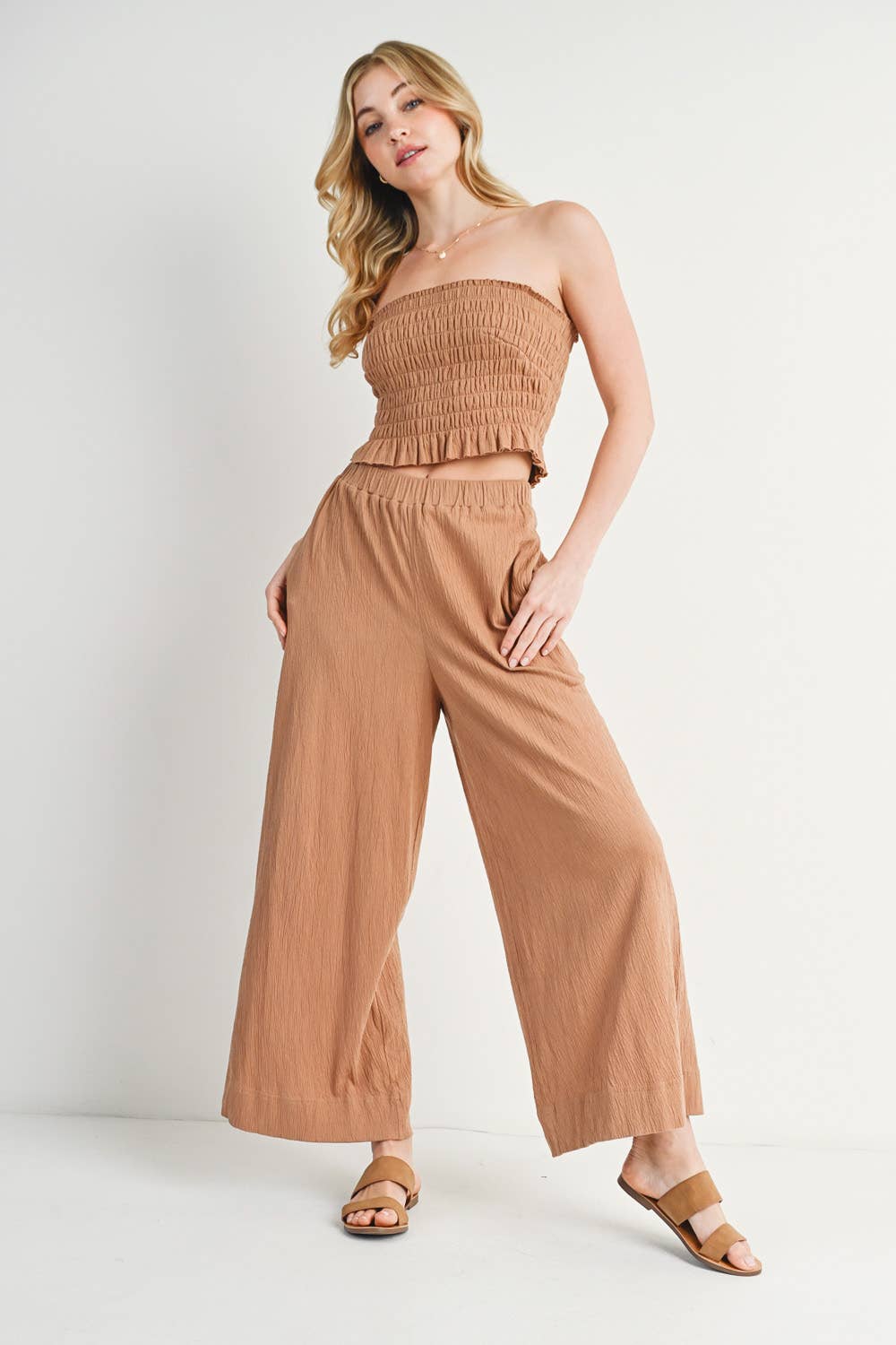 Smoked Tube Top & Linen Wide Leg Pant Set