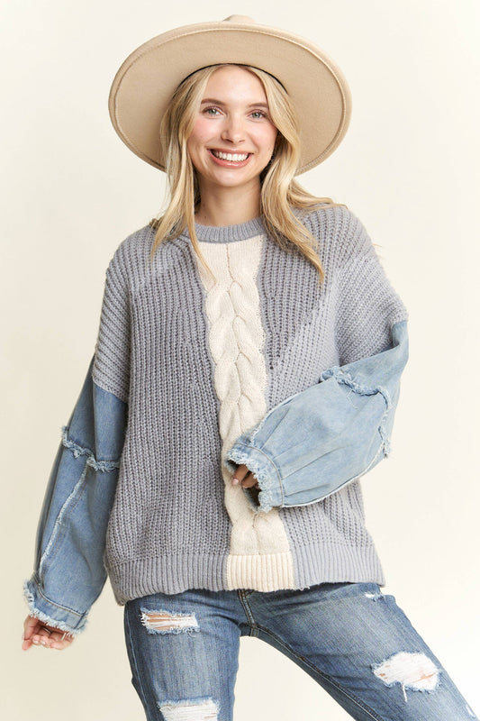 Frayed Denim Colourblock Sweater