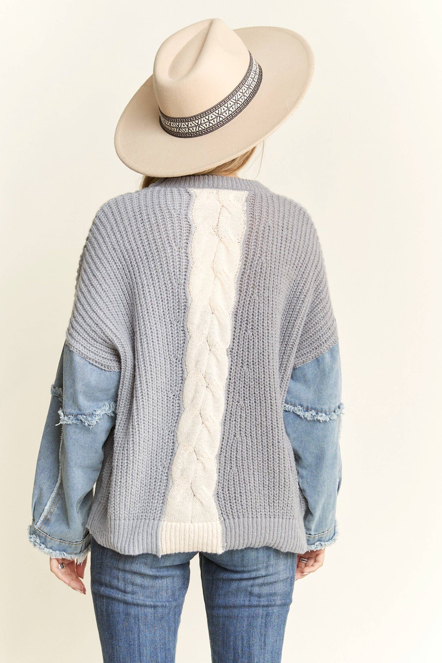 Frayed Denim Colourblock Sweater