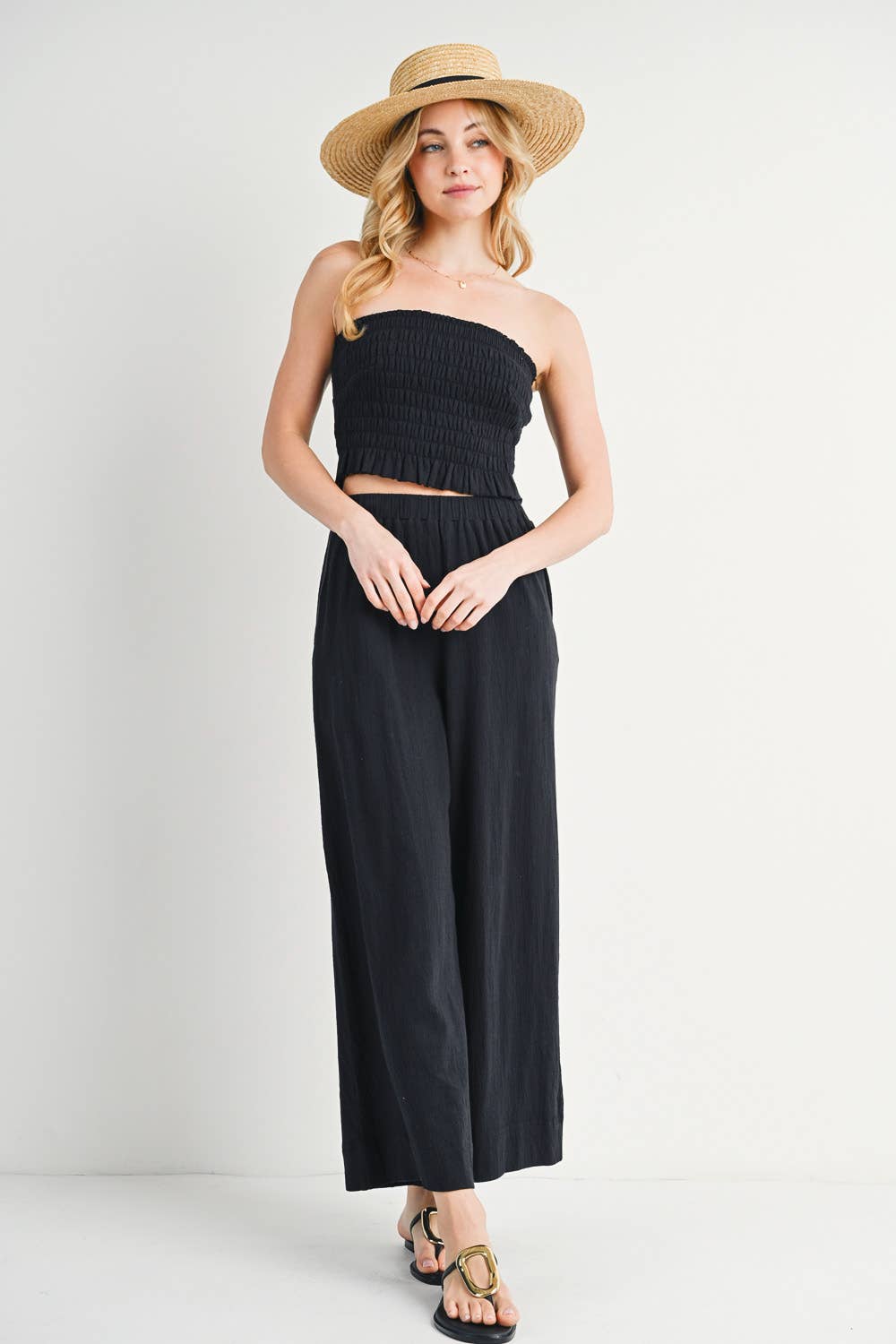 Smoked Tube Top & Linen Wide Leg Pant Set