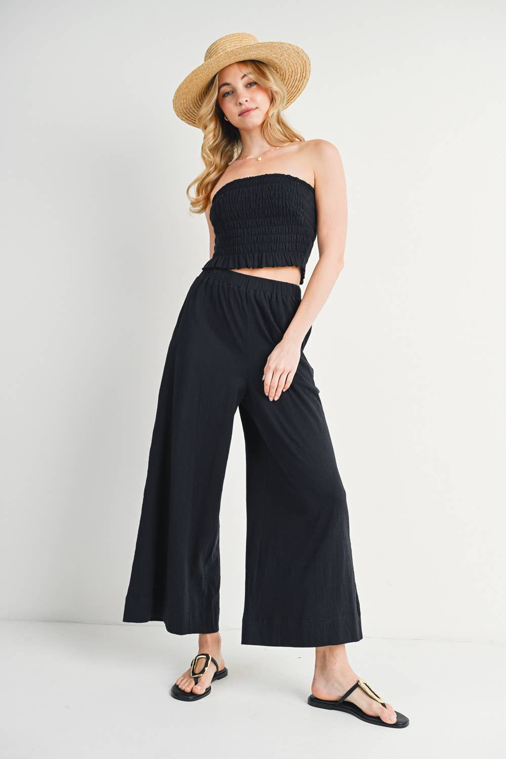 Smoked Tube Top & Linen Wide Leg Pant Set