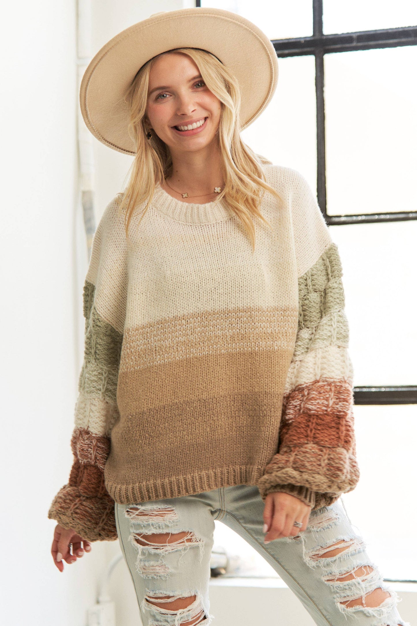 Puff  Sleeve Ombre Sweater