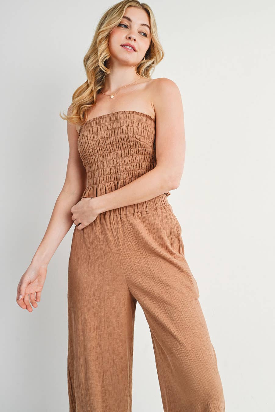 Smoked Tube Top & Linen Wide Leg Pant Set