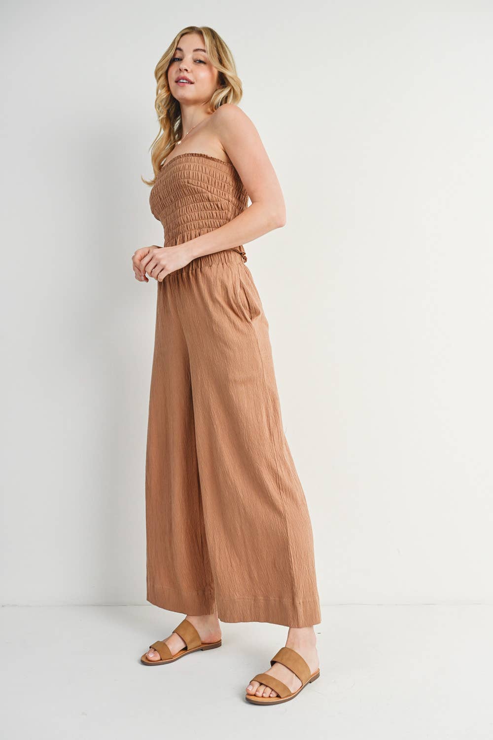 Smoked Tube Top & Linen Wide Leg Pant Set