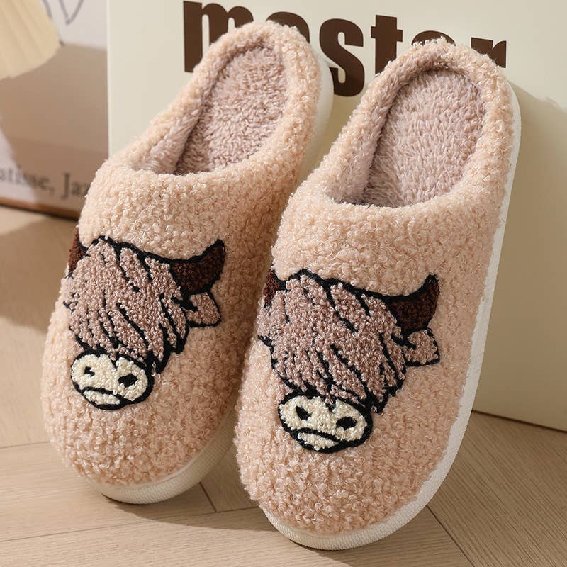 Western Bull Knit Plush Slippers