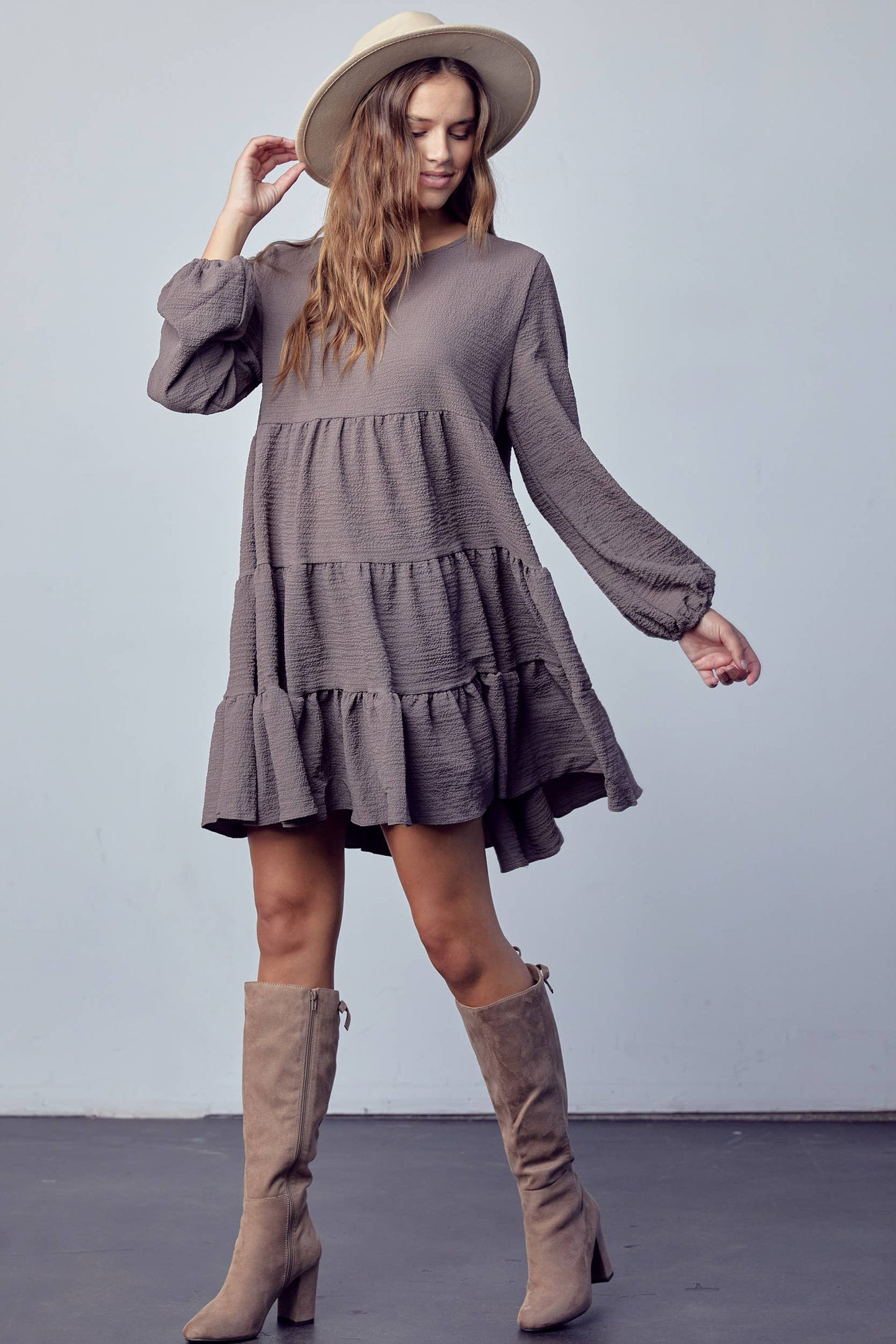 CHARCOAL RUFFLED  DRESS