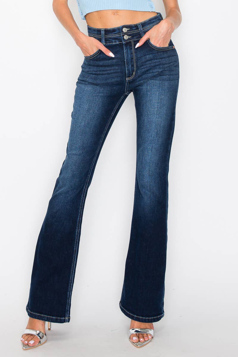 HIGH RISE STRETCH DOUBLE WAIST BOOTCUT JEANS