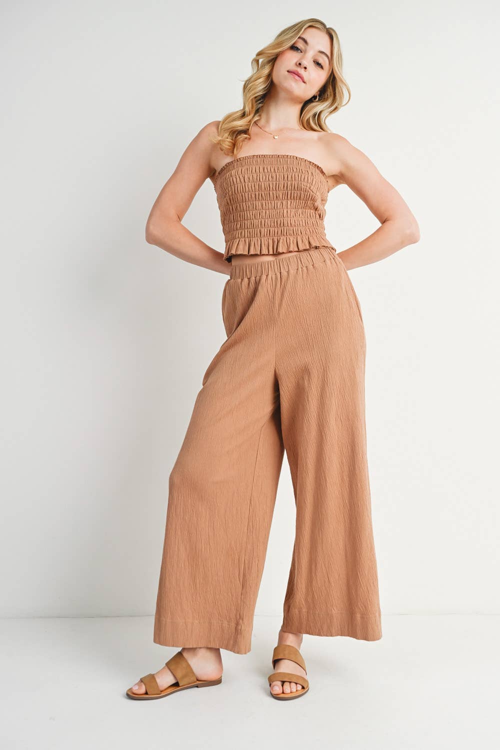 Smoked Tube Top & Linen Wide Leg Pant Set