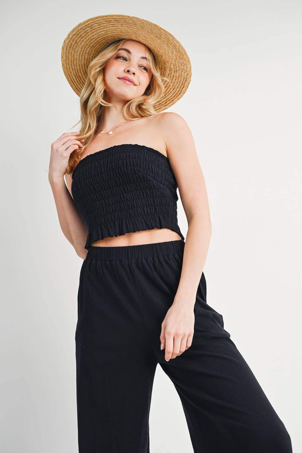 Smoked Tube Top & Linen Wide Leg Pant Set