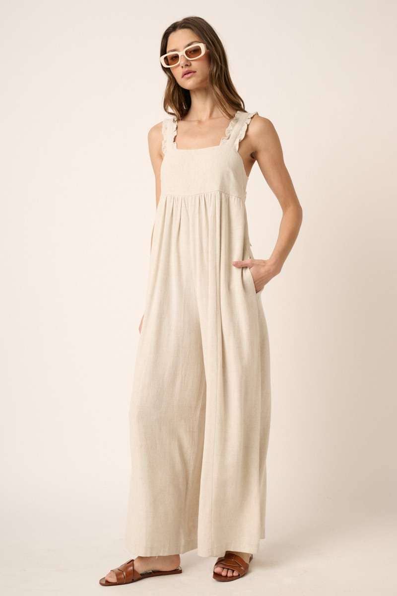 RUFFLE DETAIL WIDE LEG JUMPSUIT