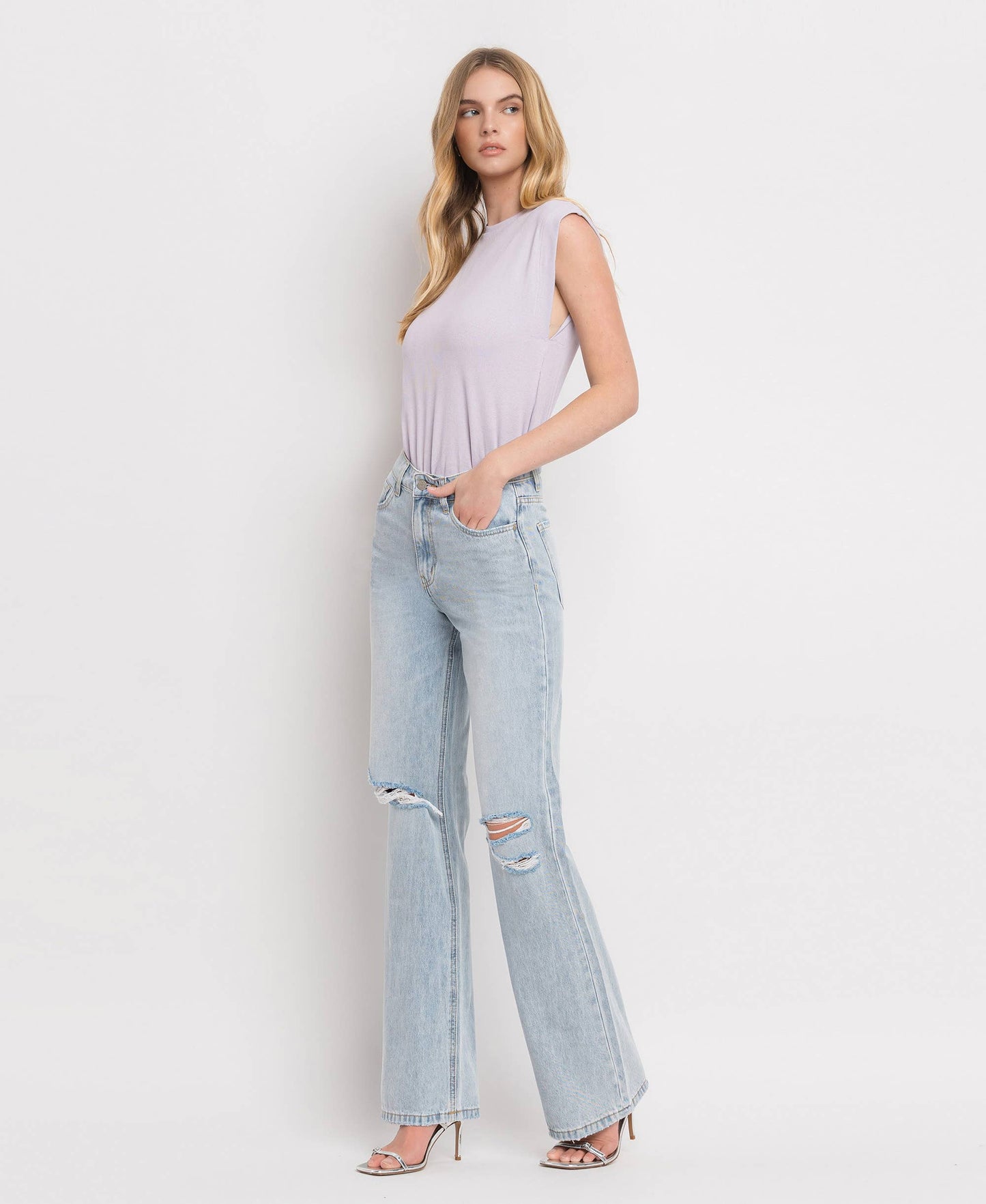 90'S VINTAGE SUPER HIGH RISE FLARE JEANS