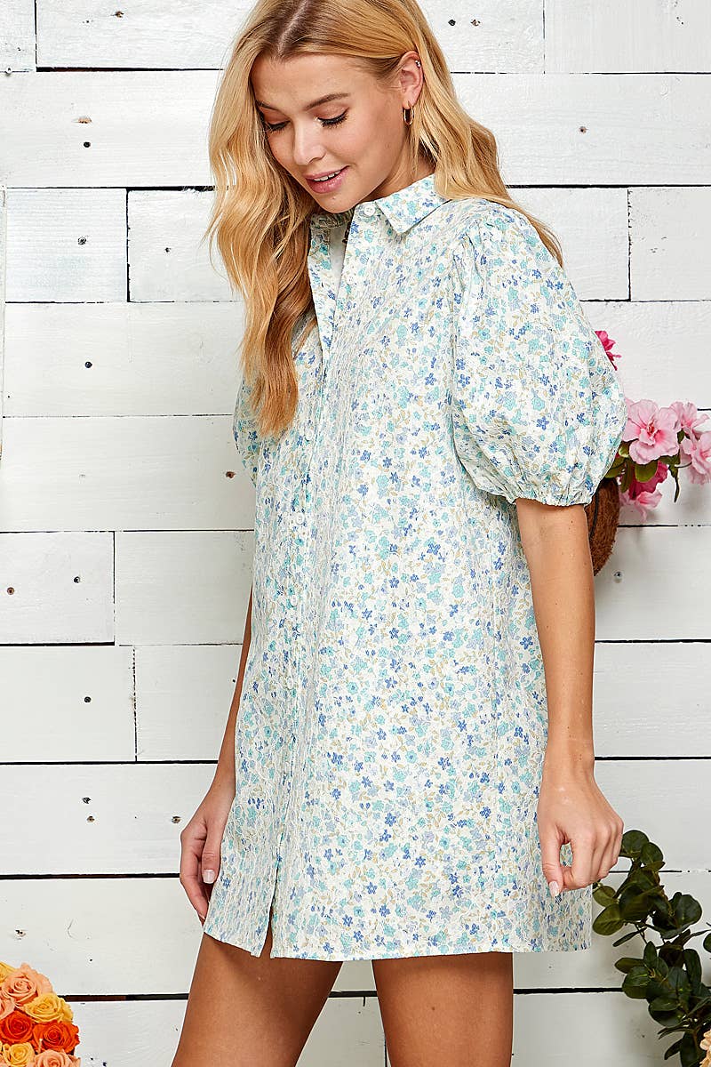 FLORAL TEXTURED BUTTON DOWN DRESS