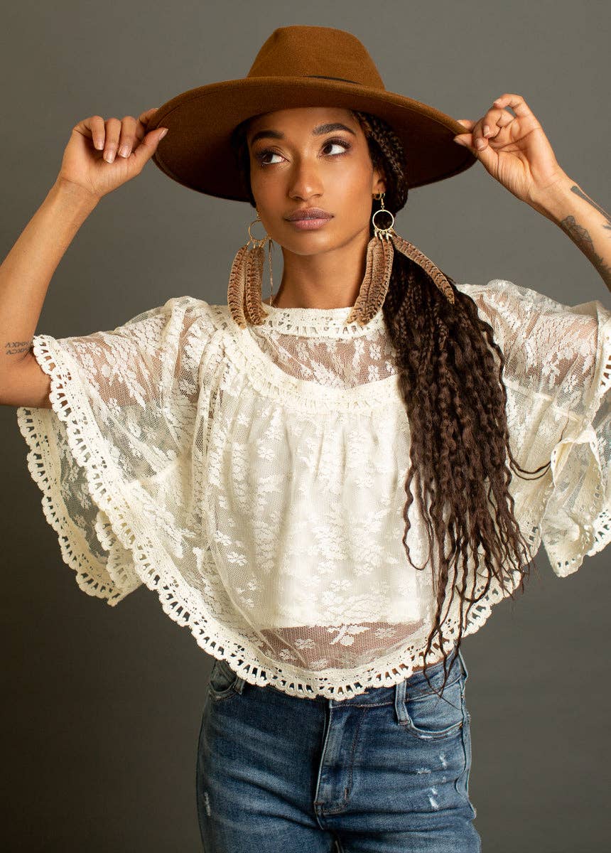 Lace Crop Length Top in Cream