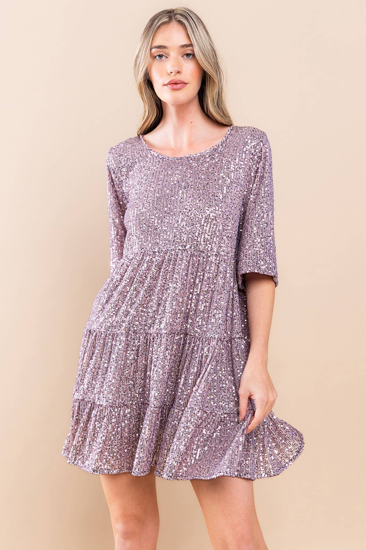 SEQUIN TIERED BABYDOLL DRESS