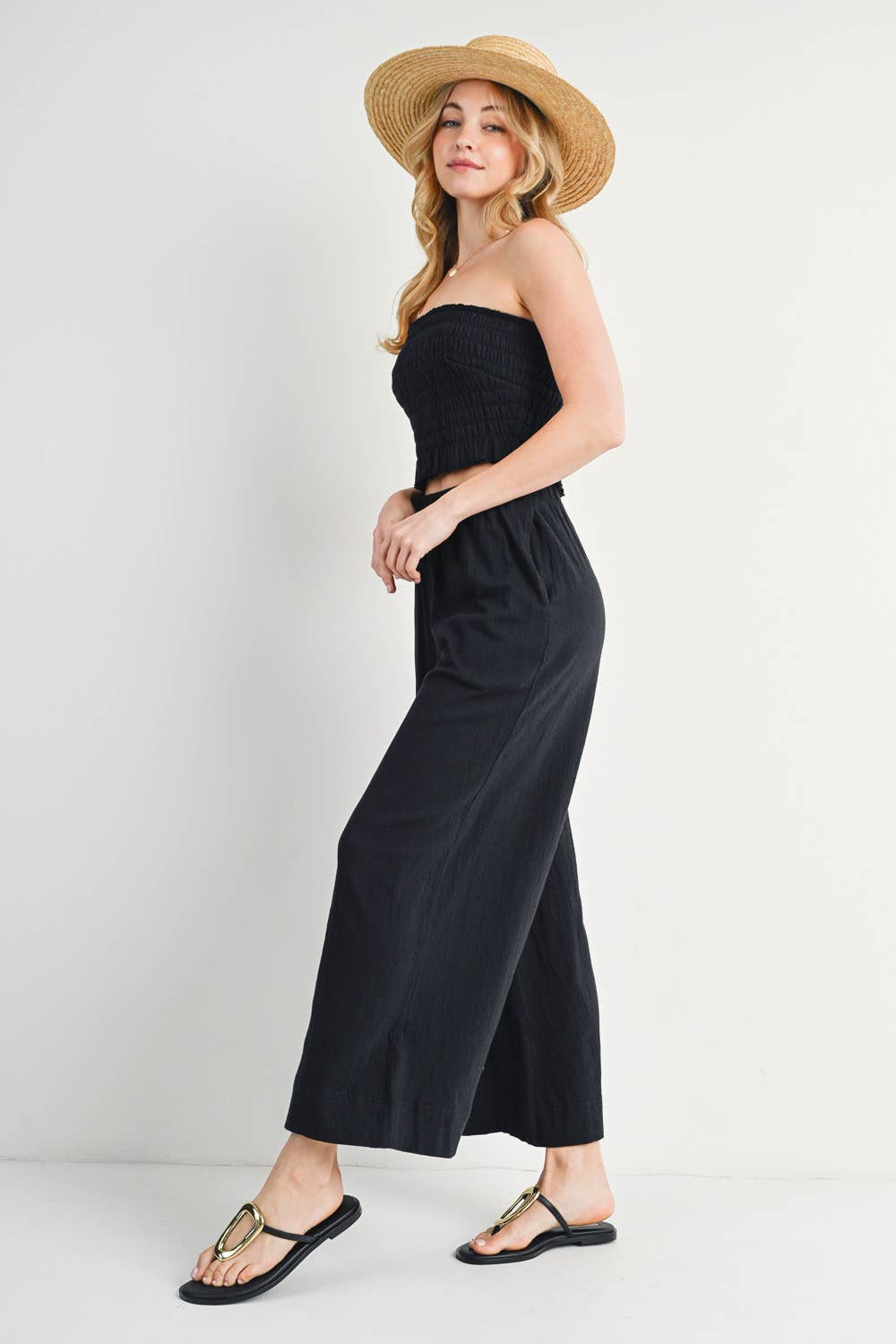 Smoked Tube Top & Linen Wide Leg Pant Set