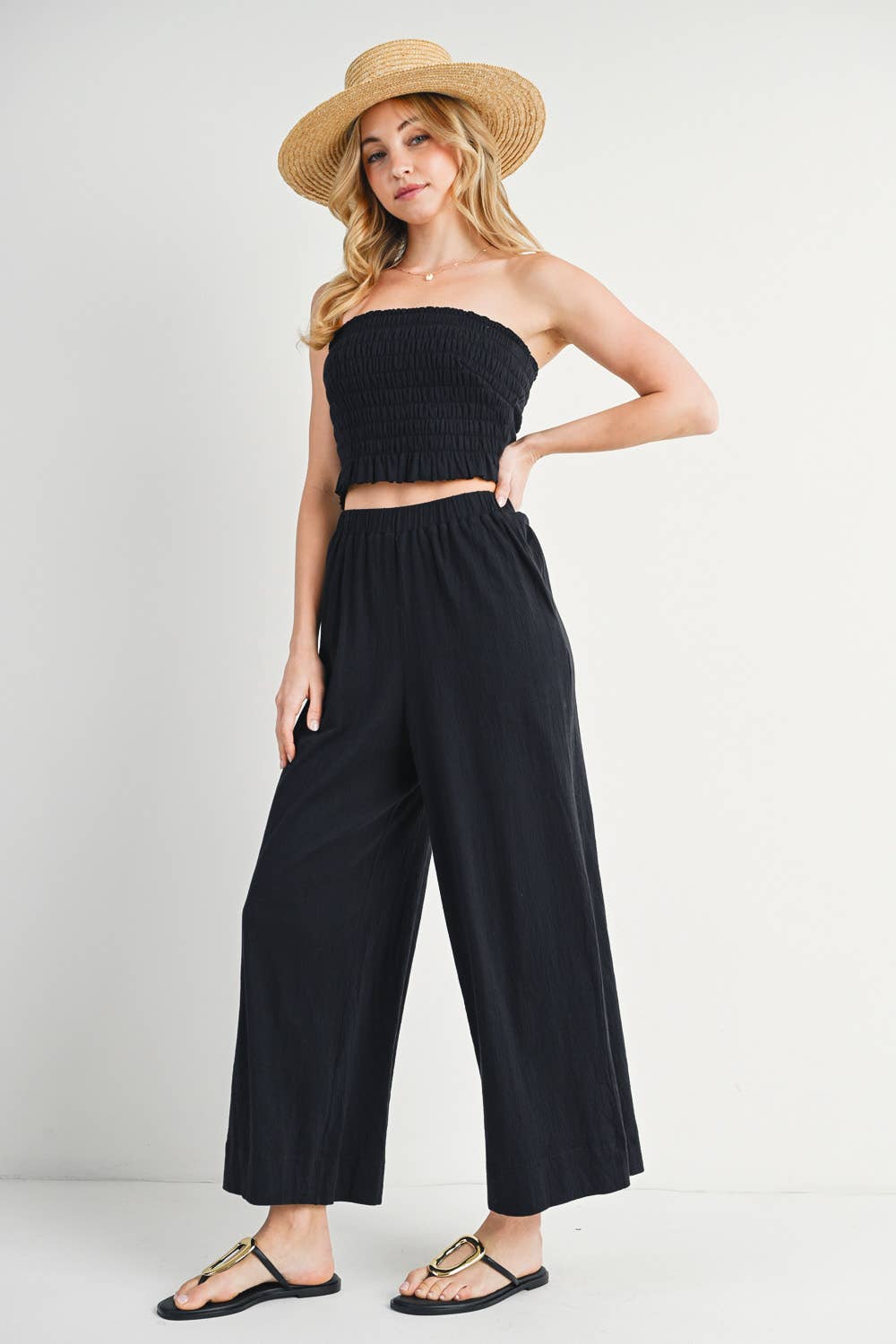 Smoked Tube Top & Linen Wide Leg Pant Set