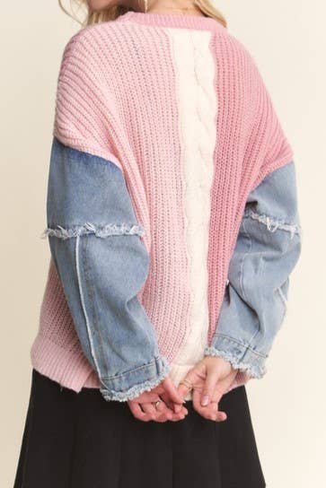 Frayed Denim Colourblock Sweater