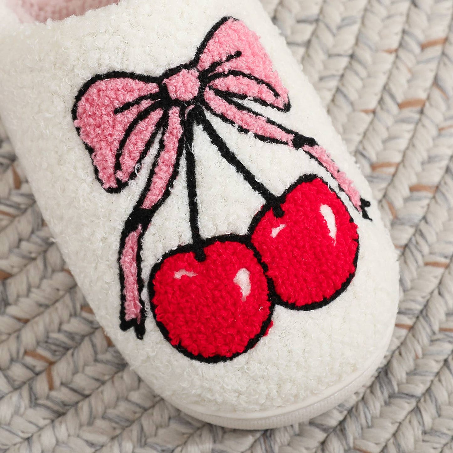 Christmas Bownot Cherry Plush Home Slippers