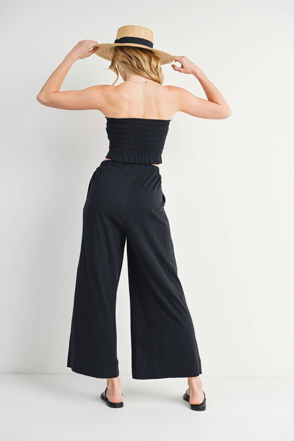 Smoked Tube Top & Linen Wide Leg Pant Set