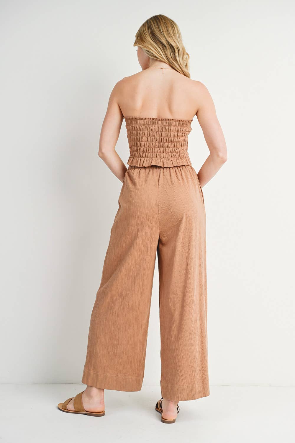 Smoked Tube Top & Linen Wide Leg Pant Set