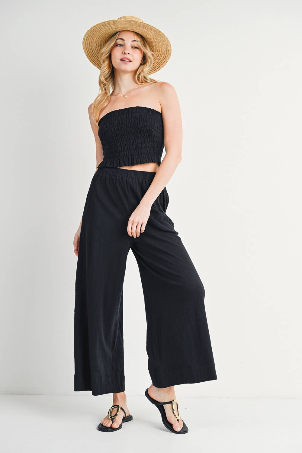 Smoked Tube Top & Linen Wide Leg Pant Set