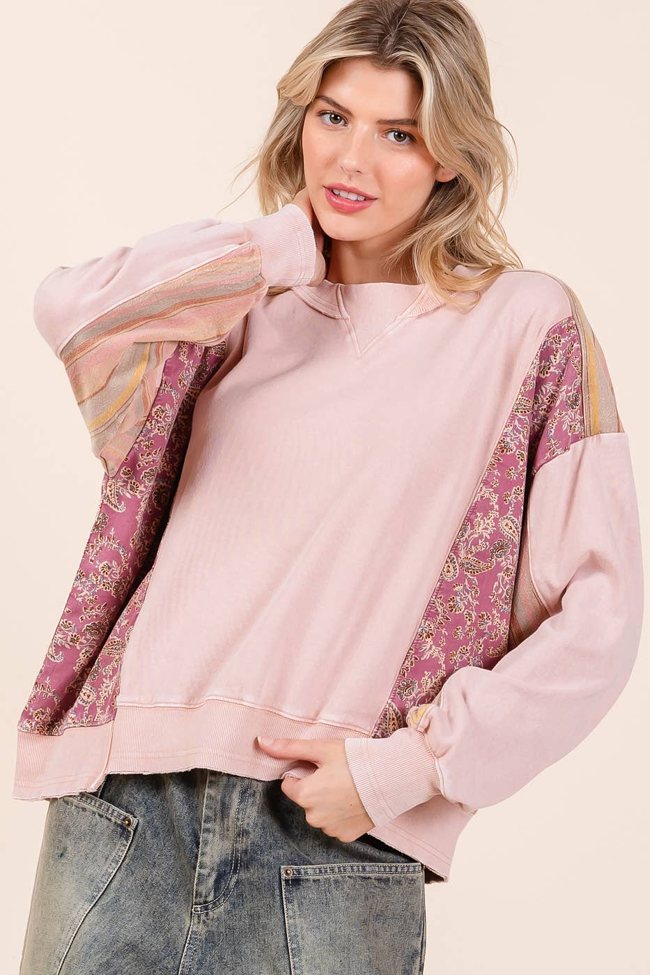 Paisley Strip Mineral  Washed Oversized Sweater