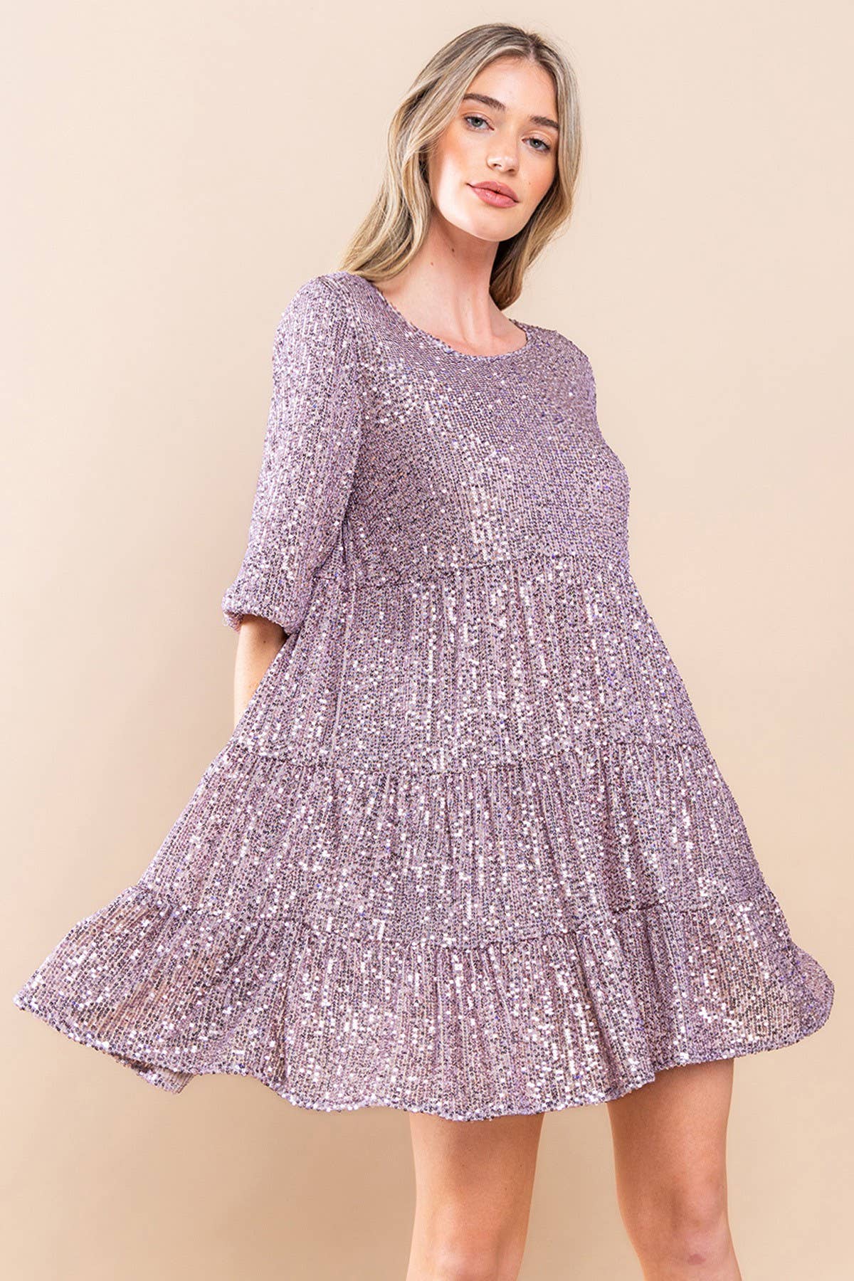 SEQUIN TIERED BABYDOLL DRESS