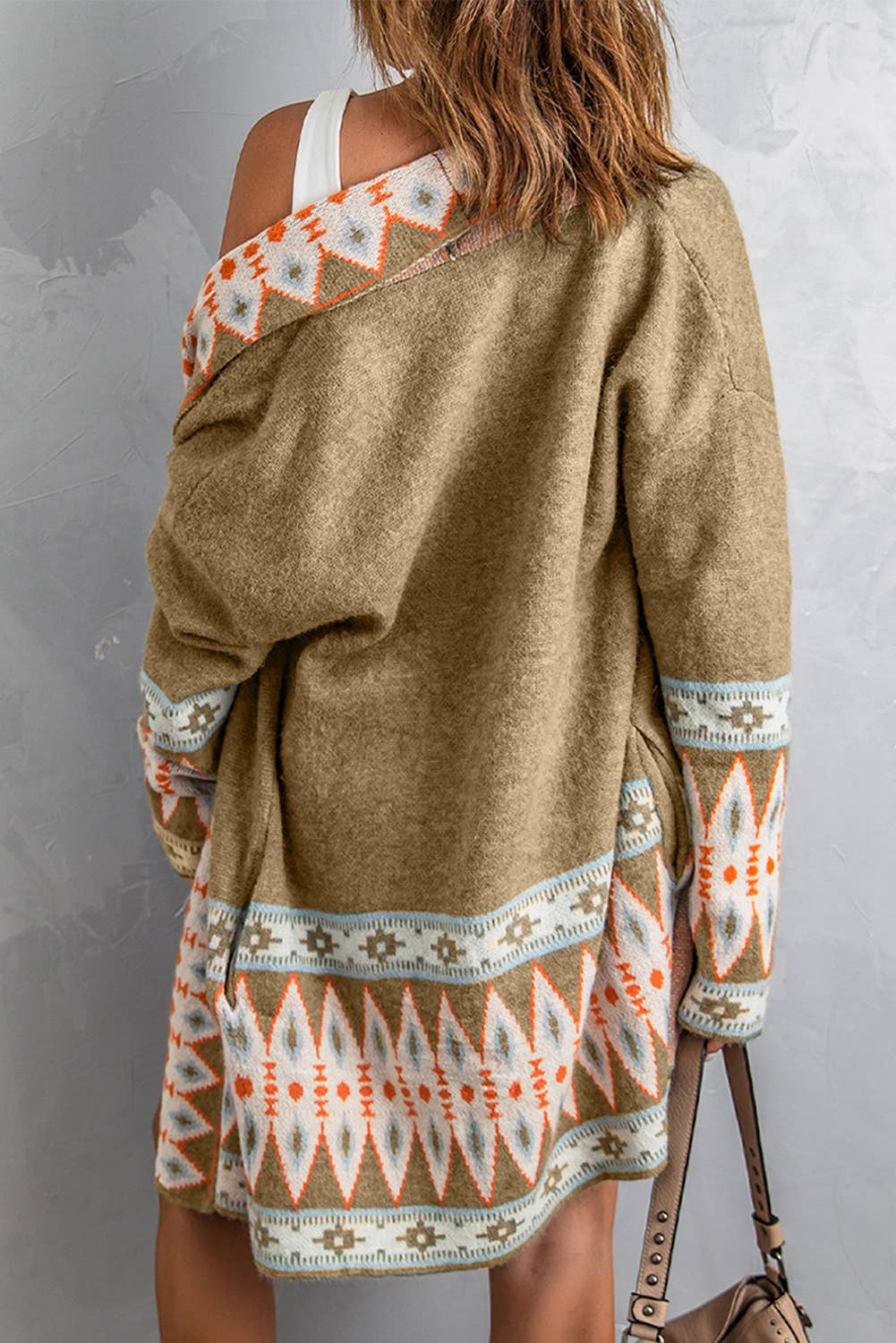 Casual Aztec Print Open Front Knitted Cardigan