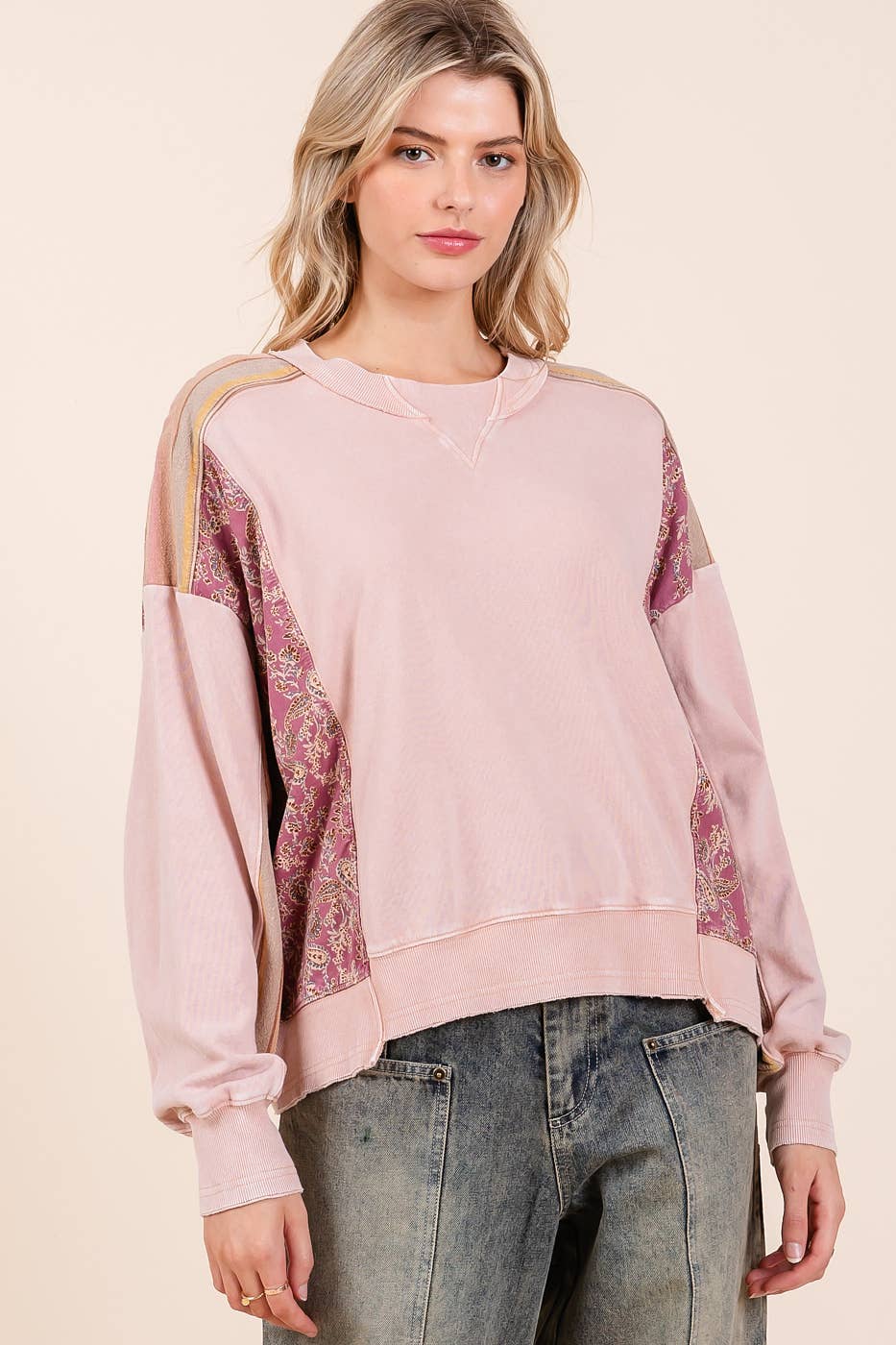 Paisley Strip Mineral  Washed Oversized Sweater