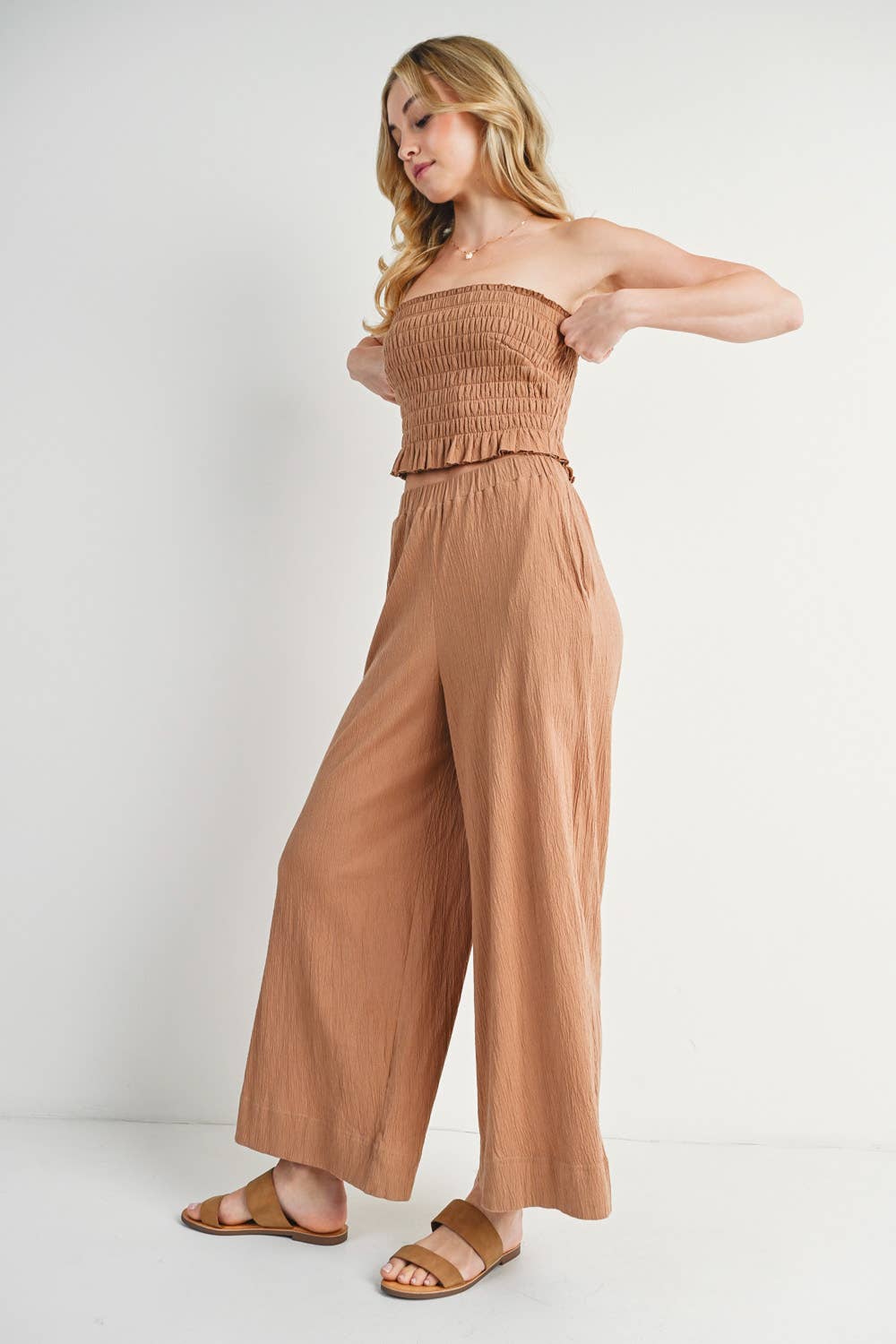 Smoked Tube Top & Linen Wide Leg Pant Set