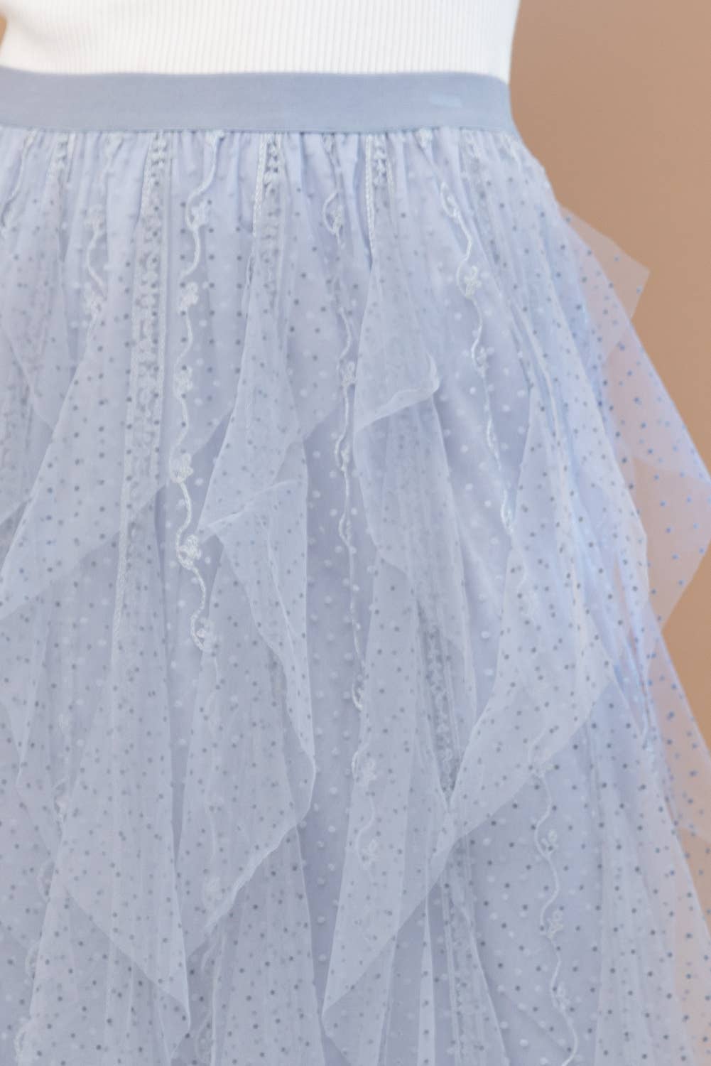 Swiss Dot Tulle Mesh Ruffle Maxi Skirt