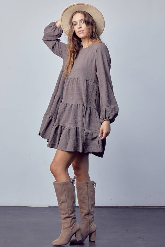 CHARCOAL RUFFLED  DRESS