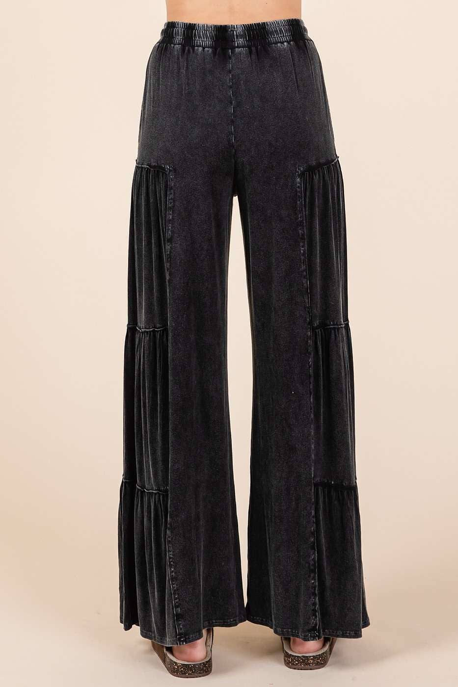 MINERAL WASH TIERED WIDE LEG PANTS