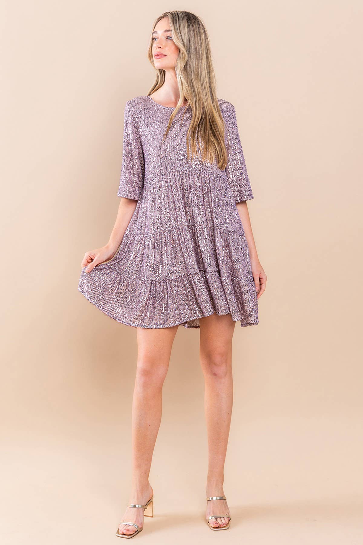 SEQUIN TIERED BABYDOLL DRESS