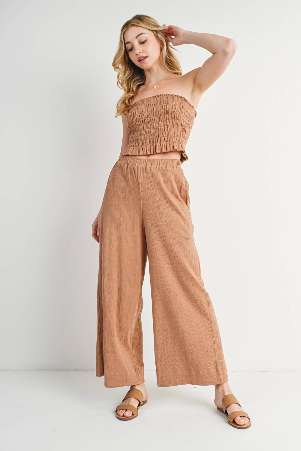 Smoked Tube Top & Linen Wide Leg Pant Set