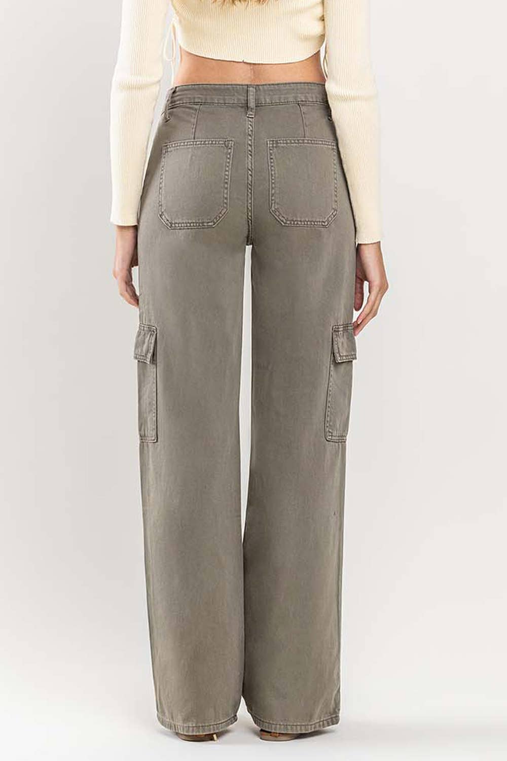 HIGH RISE UTILITY CARGO WIDE JEANS  SMOKEY OLIVE