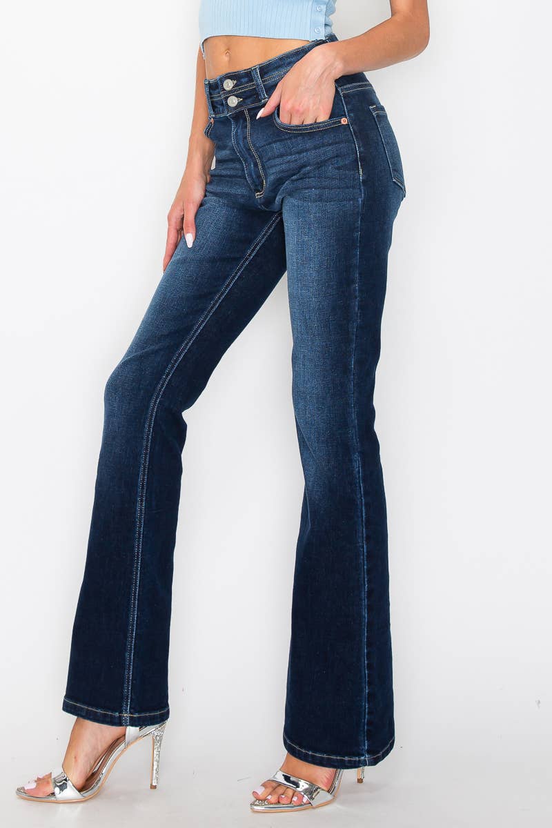 HIGH RISE STRETCH DOUBLE WAIST BOOTCUT JEANS