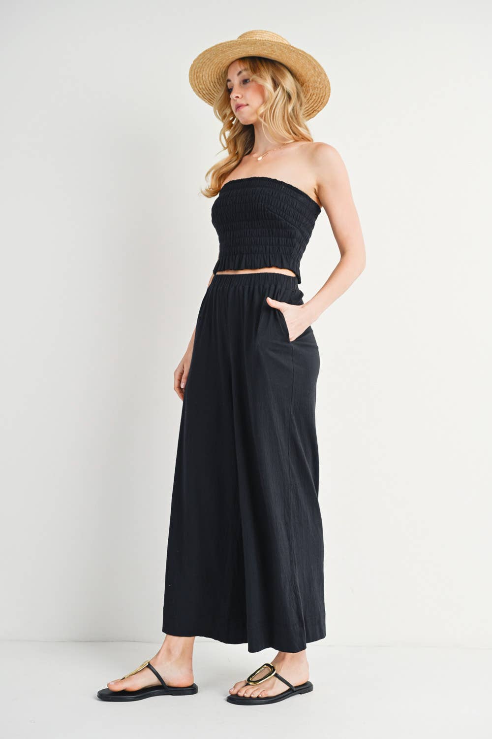 Smoked Tube Top & Linen Wide Leg Pant Set