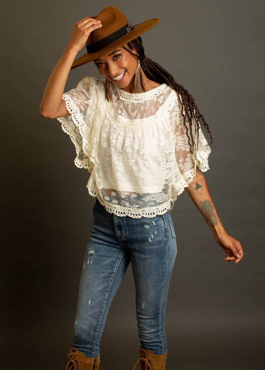 Lace Crop Length Top in Cream