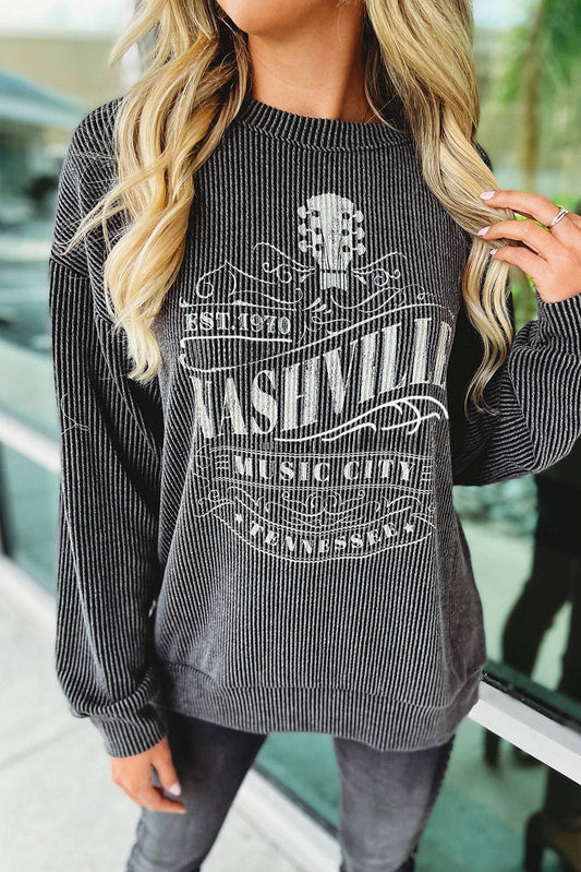 Black Corded Graphic Sweatshirt